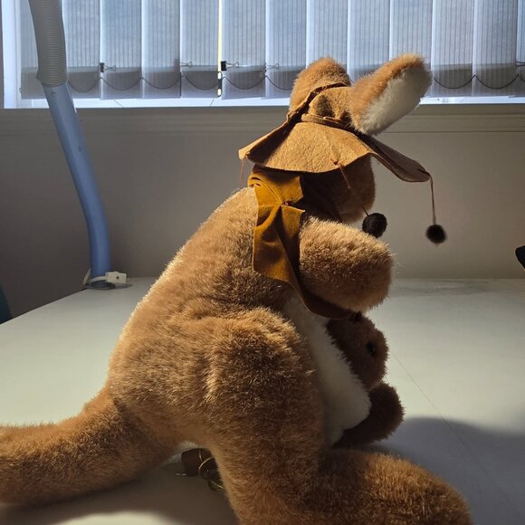 Kangaroo with Joey in Pouch Stuffed Animal Plush w/ Vest/Hat - Picture 3 of 6